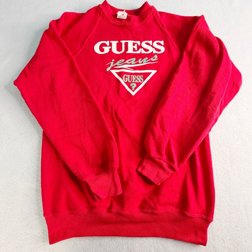 Vintage 90s Guess Jeans USA Crewneck Sweatshirt Size Medium Red Spellout Retro